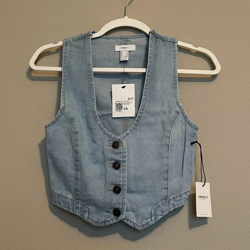 Forever 21, XS, Light Wash Denim Vest - Picture 2 of 9